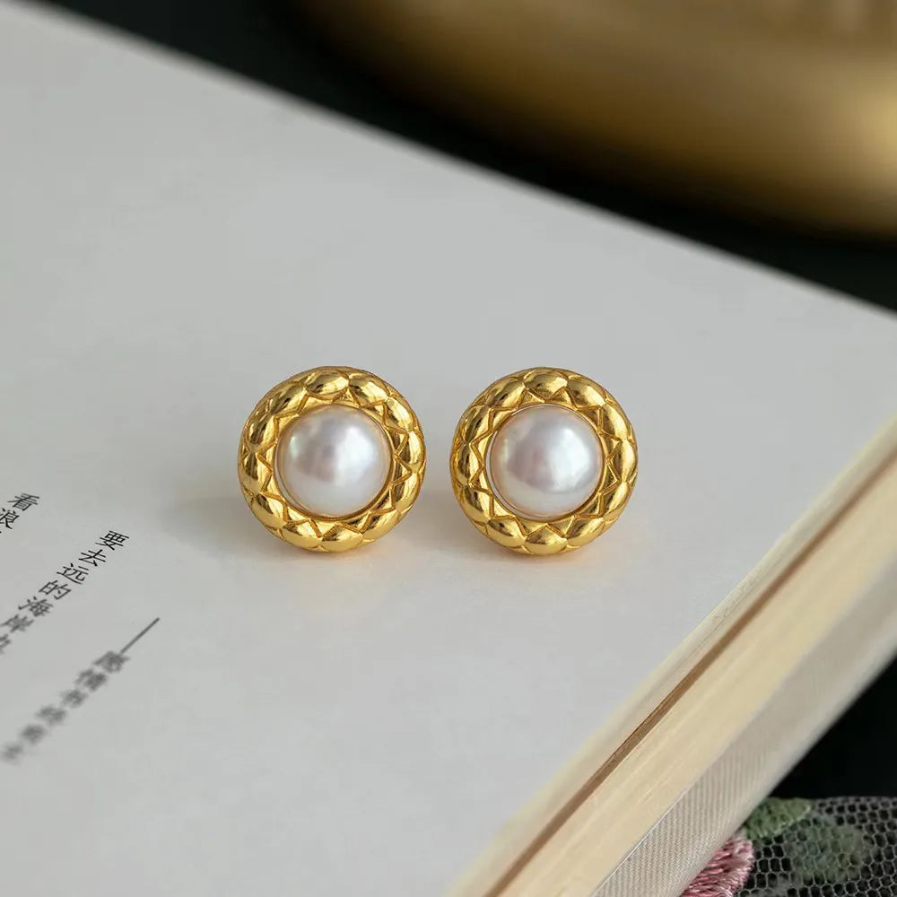 1 Pair Sweet Heart Shape Copper Inlay Artificial Pearls Zircon Ear Studs