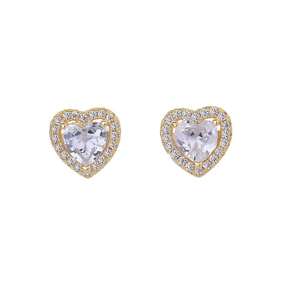 1 Pair Sweet Heart Shape Copper Inlay Zircon 14k Gold Plated Ear Studs