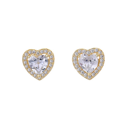 1 Pair Sweet Heart Shape Copper Inlay Zircon 14k Gold Plated Ear Studs