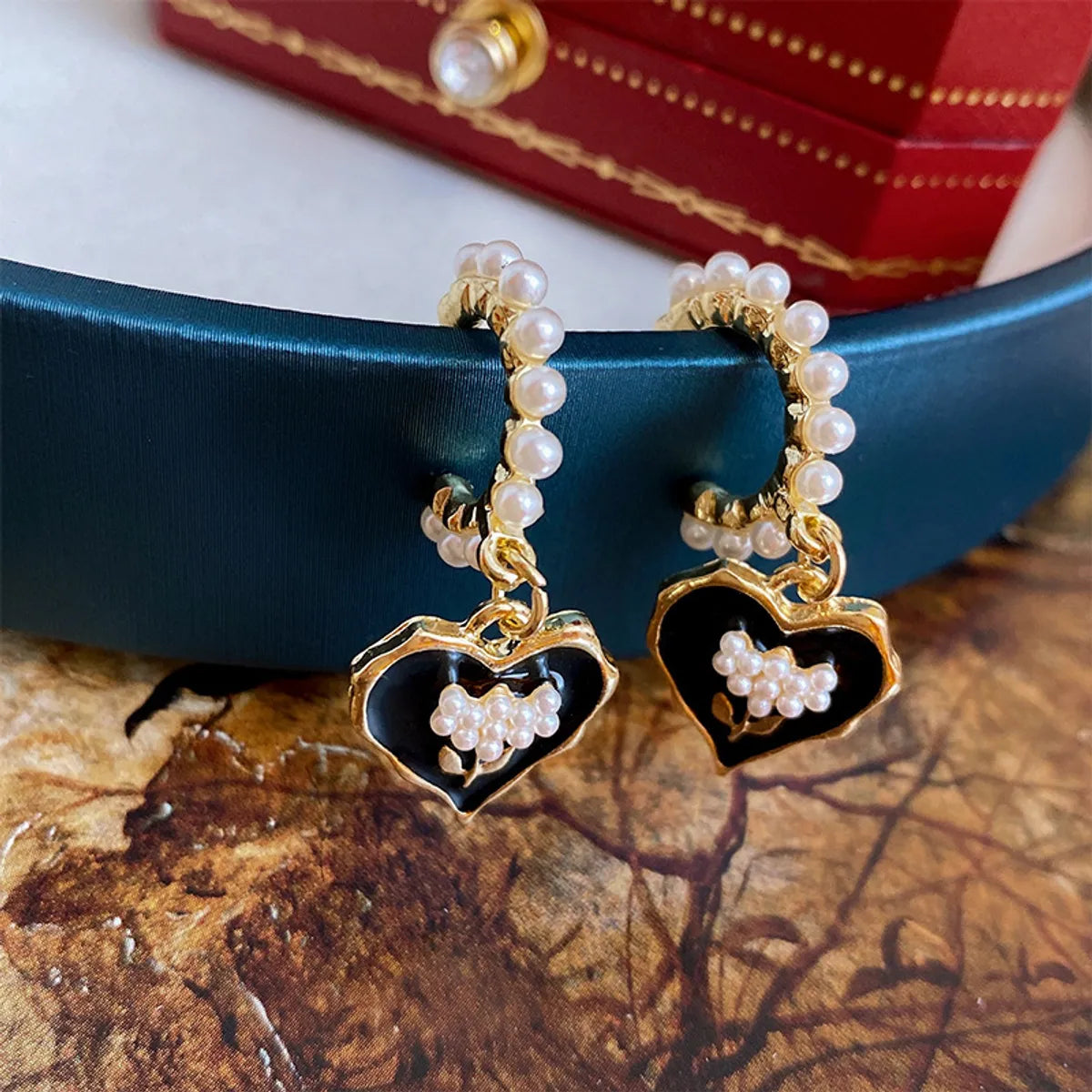 1 Pair Sweet Heart Shape Enamel Copper Drop Earrings