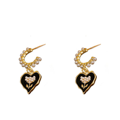 1 Pair Sweet Heart Shape Enamel Copper Drop Earrings