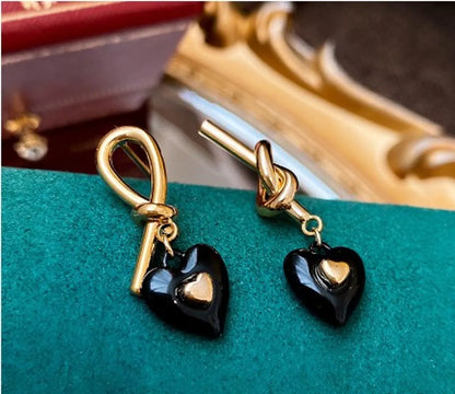 1 Pair Sweet Heart Shape Enamel Copper Drop Earrings