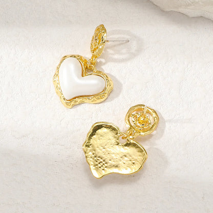 1 Pair Sweet Heart Shape Enamel Plating Alloy Gold Plated Drop Earrings