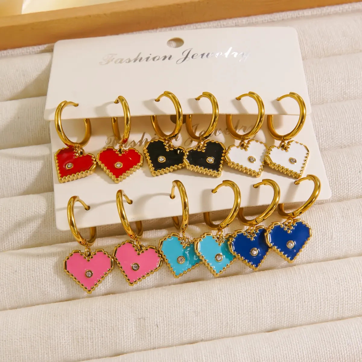 1 Pair Sweet Heart Shape Enamel Plating Inlay Stainless Steel Zircon 14k Gold Plated Drop Earrings