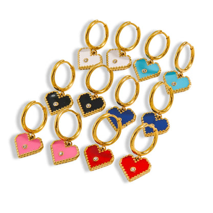 1 Pair Sweet Heart Shape Enamel Plating Inlay Stainless Steel Zircon 14k Gold Plated Drop Earrings