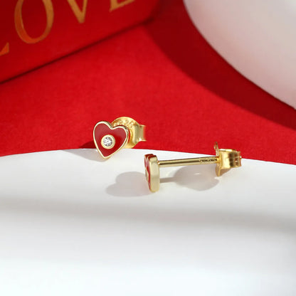 1 Pair Sweet Heart Shape Epoxy Plating Sterling Silver 18k Gold Plated Ear Studs