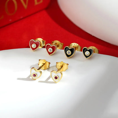 1 Pair Sweet Heart Shape Epoxy Plating Sterling Silver 18k Gold Plated Ear Studs