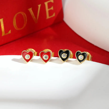 1 Pair Sweet Heart Shape Epoxy Plating Sterling Silver 18k Gold Plated Ear Studs