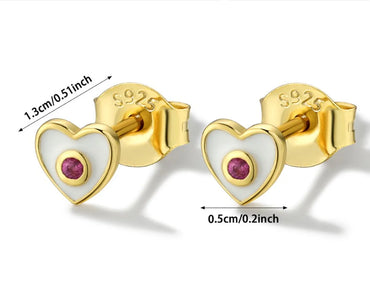 1 Pair Sweet Heart Shape Epoxy Plating Sterling Silver 18k Gold Plated Ear Studs