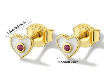 1 Pair Sweet Heart Shape Epoxy Plating Sterling Silver 18k Gold Plated Ear Studs