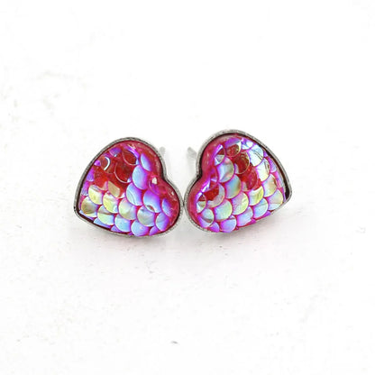 1 Pair Sweet Heart Shape Fish Scales Metal Stainless Steel Resin None Ear Studs