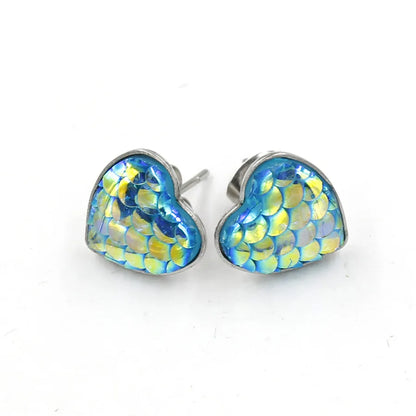 1 Pair Sweet Heart Shape Fish Scales Metal Stainless Steel Resin None Ear Studs