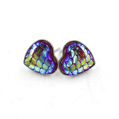 1 Pair Sweet Heart Shape Fish Scales Metal Stainless Steel Resin None Ear Studs