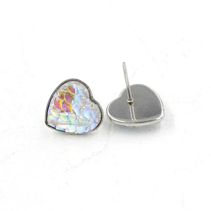 1 Pair Sweet Heart Shape Fish Scales Metal Stainless Steel Resin None Ear Studs