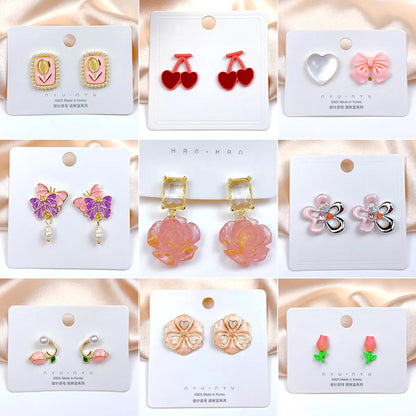 1 Pair Sweet Heart Shape Flower Butterfly Enamel Inlay Imitation Pearl Alloy Rhinestones Earrings