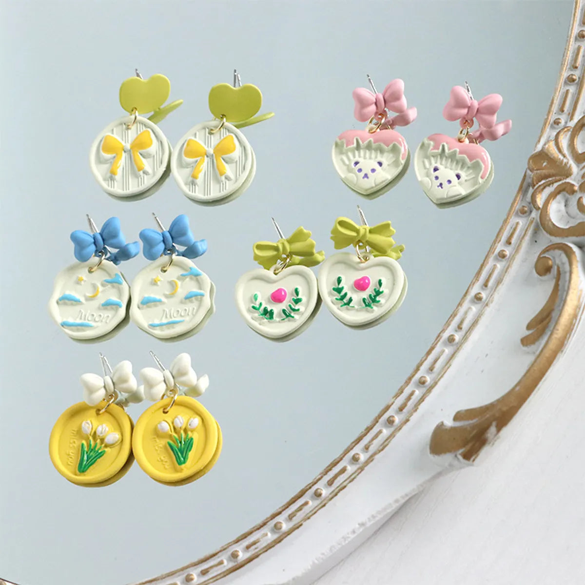 1 Pair Sweet Heart Shape Flower Stoving Varnish Alloy Drop Earrings