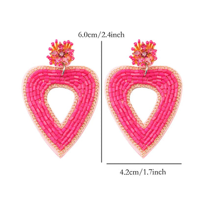 1 Pair Sweet Heart Shape Handmade Stainless Steel Cloth Glass Drop Earrings