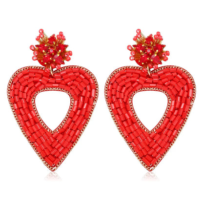 1 Pair Sweet Heart Shape Handmade Stainless Steel Cloth Glass Drop Earrings