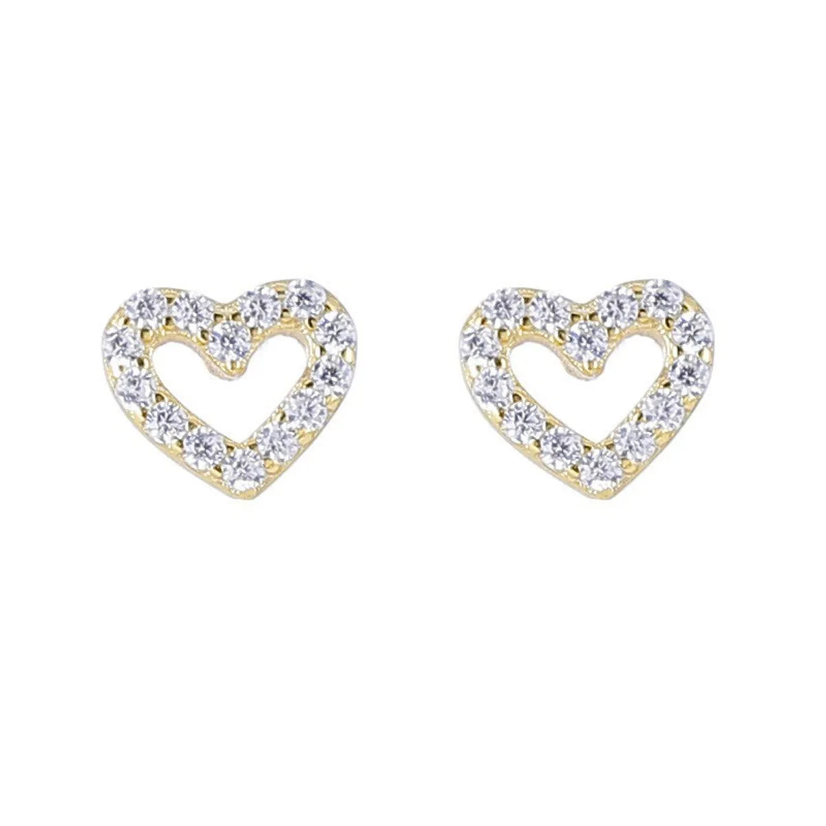 1 Pair Sweet Heart Shape Hollow Out Inlay Sterling Silver Zircon Ear Studs