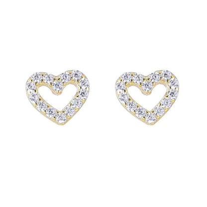 1 Pair Sweet Heart Shape Hollow Out Inlay Sterling Silver Zircon Ear Studs