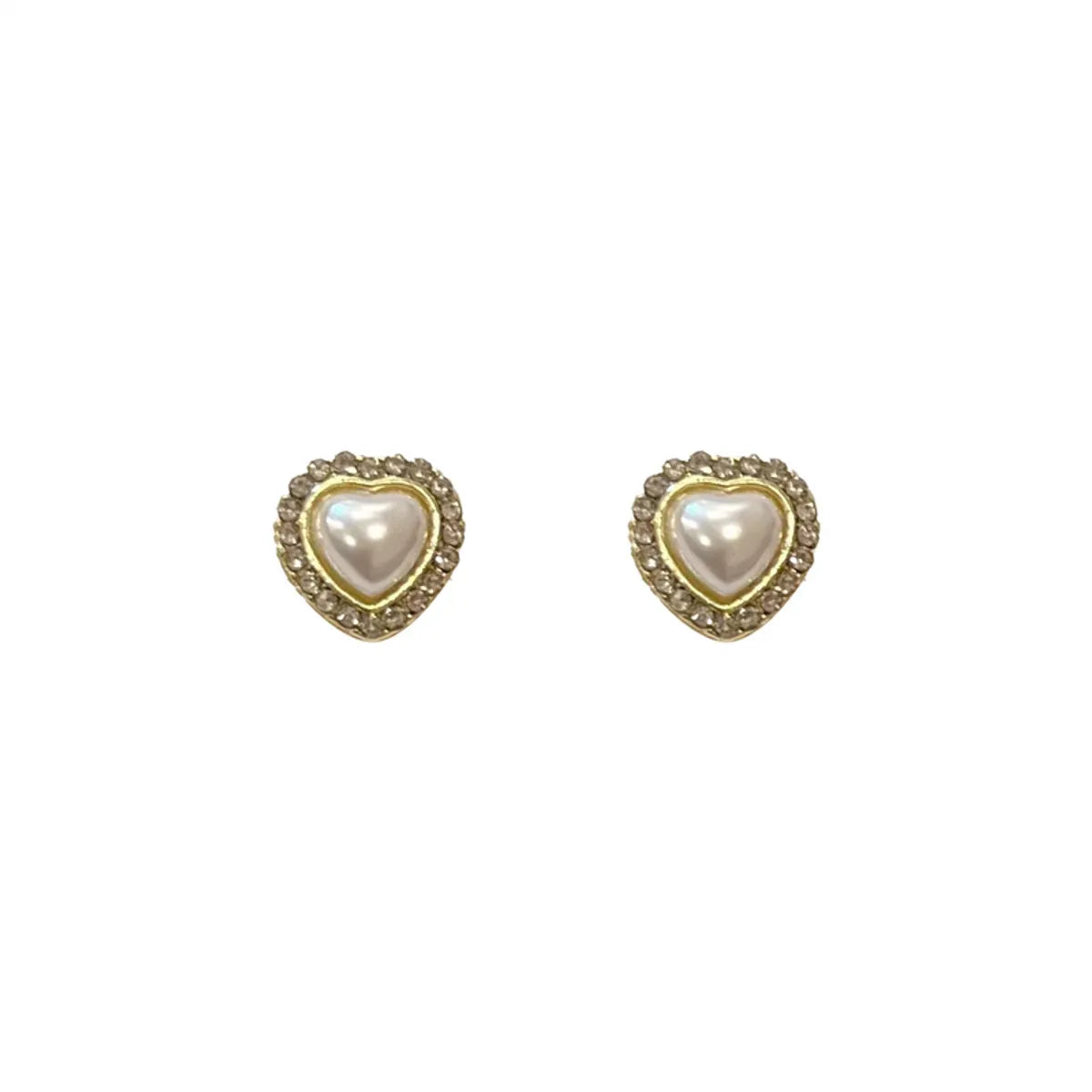 1 Pair Sweet Heart Shape Inlay Alloy Artificial Pearls Zircon Ear Studs