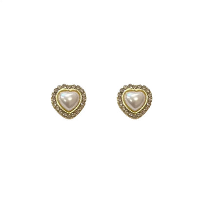 1 Pair Sweet Heart Shape Inlay Alloy Artificial Pearls Zircon Ear Studs