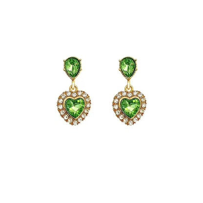 1 Pair Sweet Heart Shape Inlay Alloy Rhinestones Drop Earrings