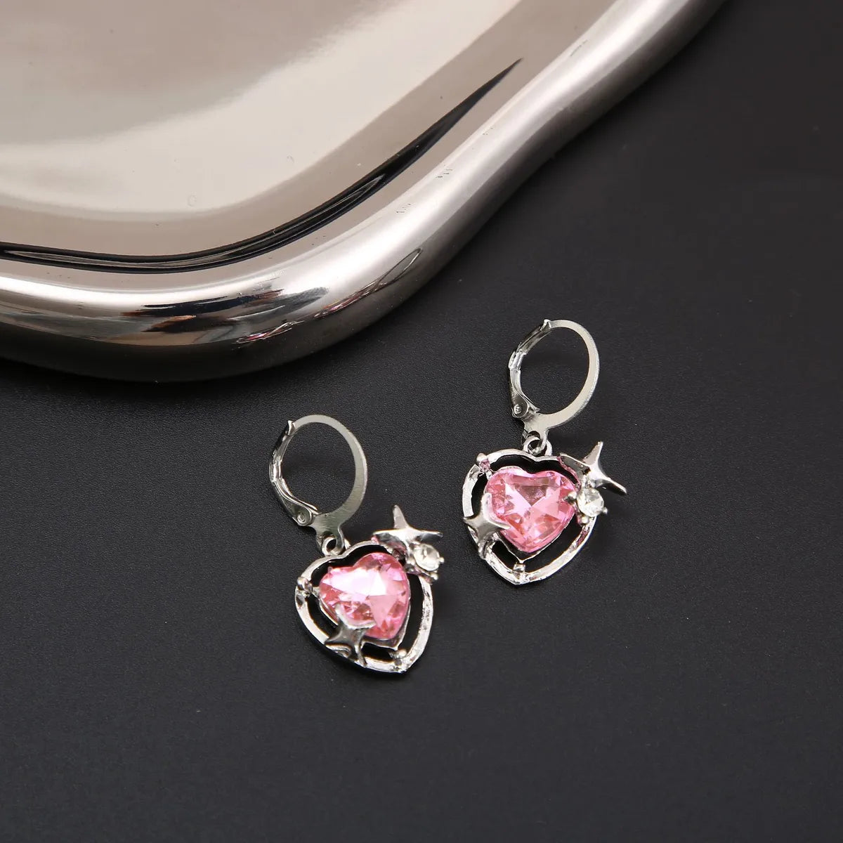 1 Pair Sweet Heart Shape Inlay Alloy Rhinestones Drop Earrings