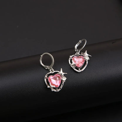 1 Pair Sweet Heart Shape Inlay Alloy Rhinestones Drop Earrings