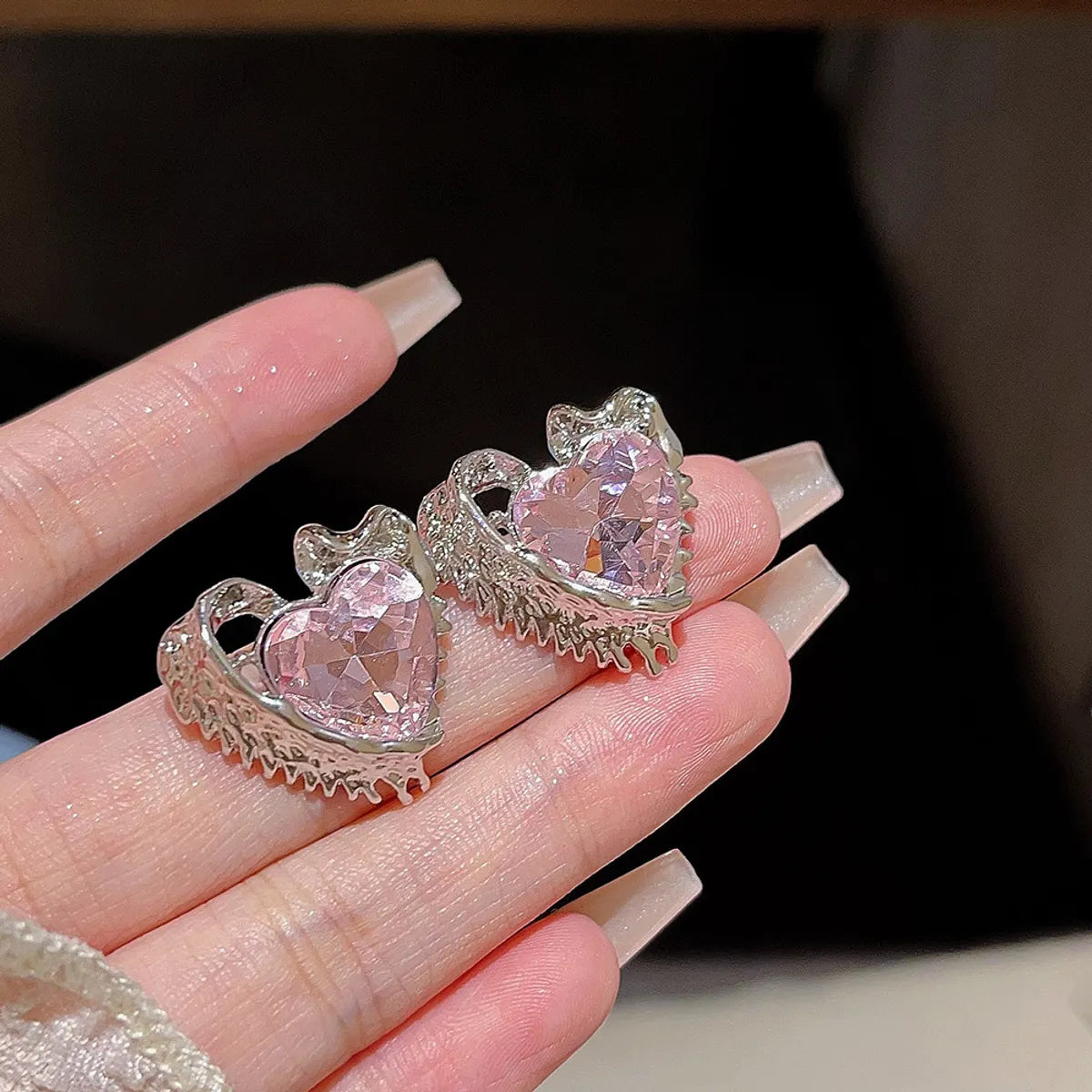 1 Pair Sweet Heart Shape Inlay Alloy Zircon Ear Studs