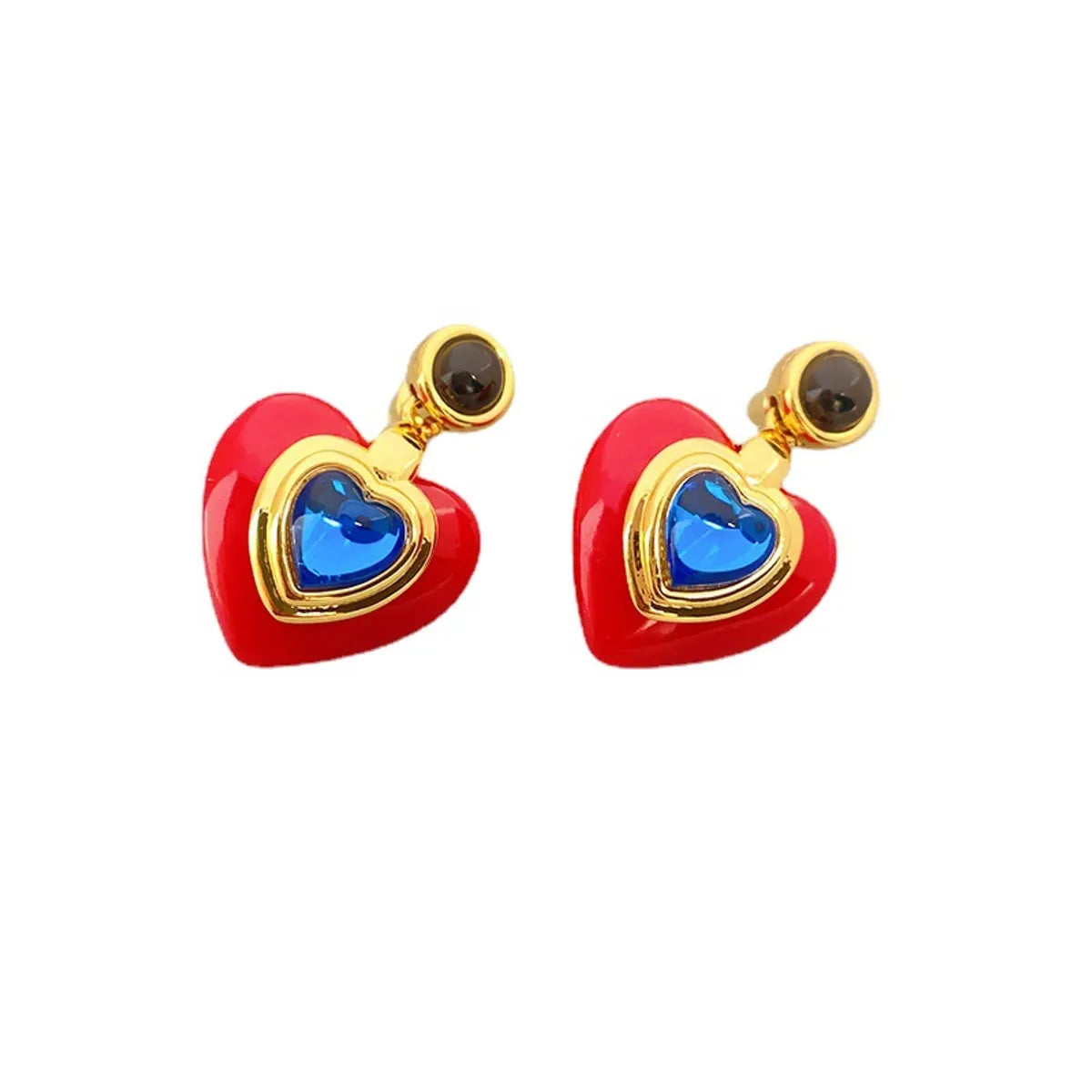 1 Pair Sweet Heart Shape Inlay Copper Artificial Gemstones Drop Earrings