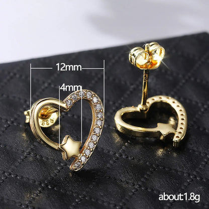 1 Pair Sweet Heart Shape Inlay Copper Zircon Ear Studs