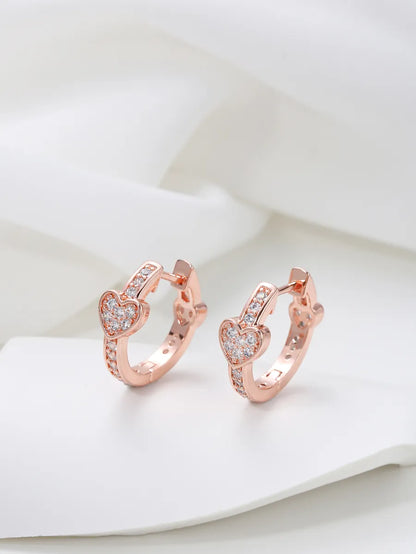 1 Pair Sweet Heart Shape Inlay Copper Zircon Earrings