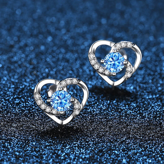 1 Pair Sweet Heart Shape Inlay Sterling Silver Zircon Ear Studs