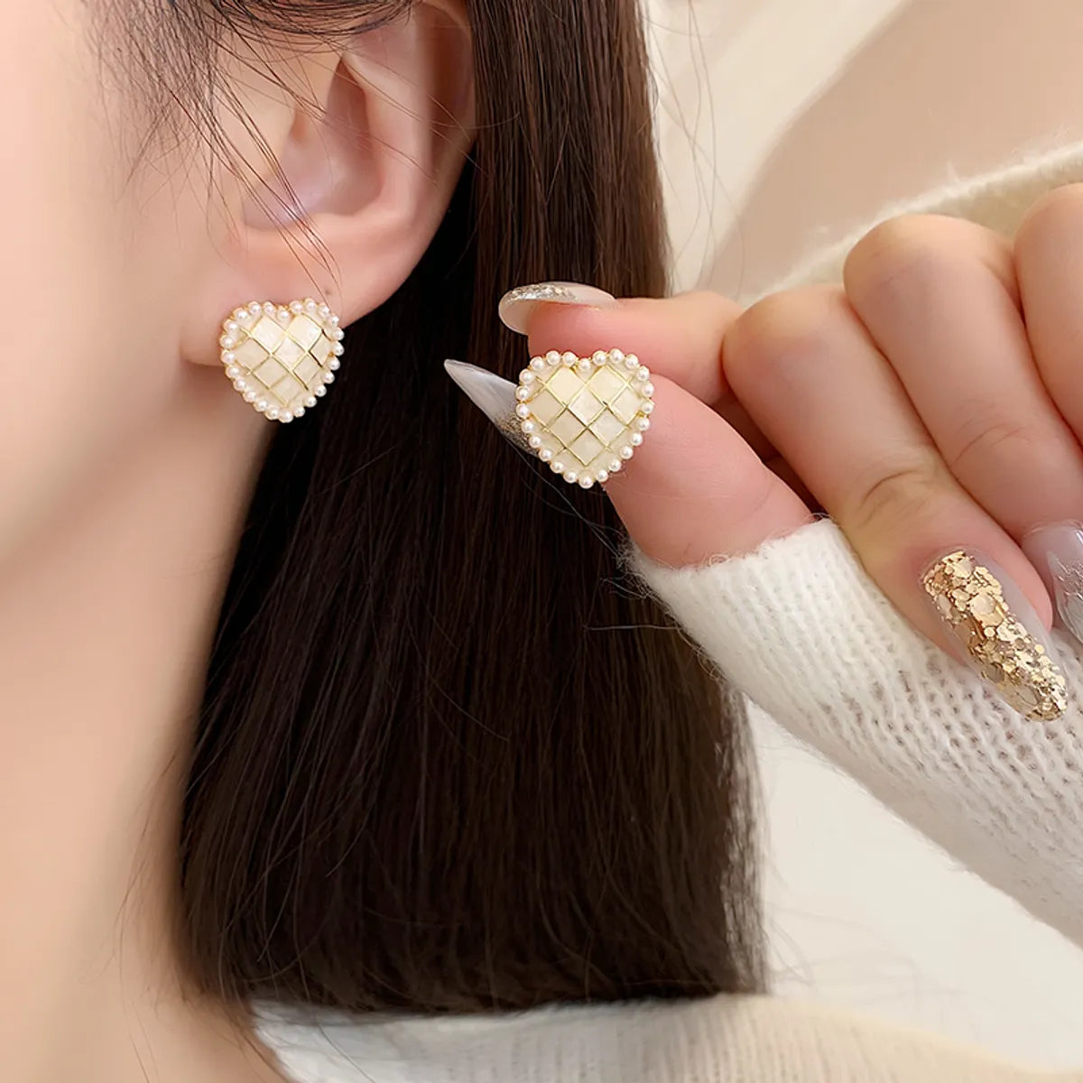 1 Pair Sweet Heart Shape Plating Alloy Gold Plated Ear Studs