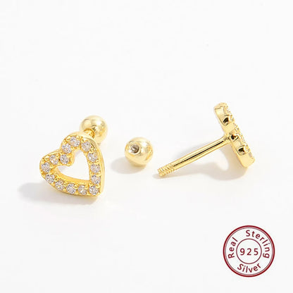 1 Pair Sweet Heart Shape Plating Hollow Out Inlay Sterling Silver Zircon 14k Gold Plated Rose Gold Plated White Gold Plated Ear Studs