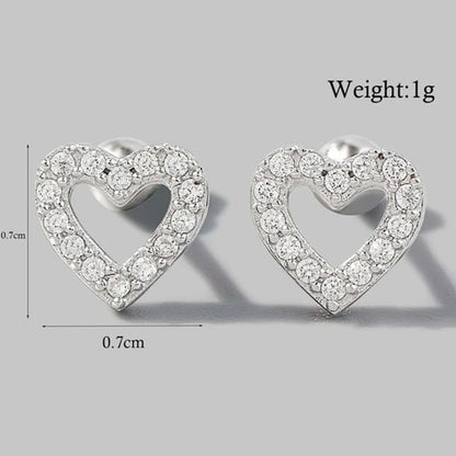 1 Pair Sweet Heart Shape Plating Hollow Out Inlay Sterling Silver Zircon 14k Gold Plated Rose Gold Plated White Gold Plated Ear Studs