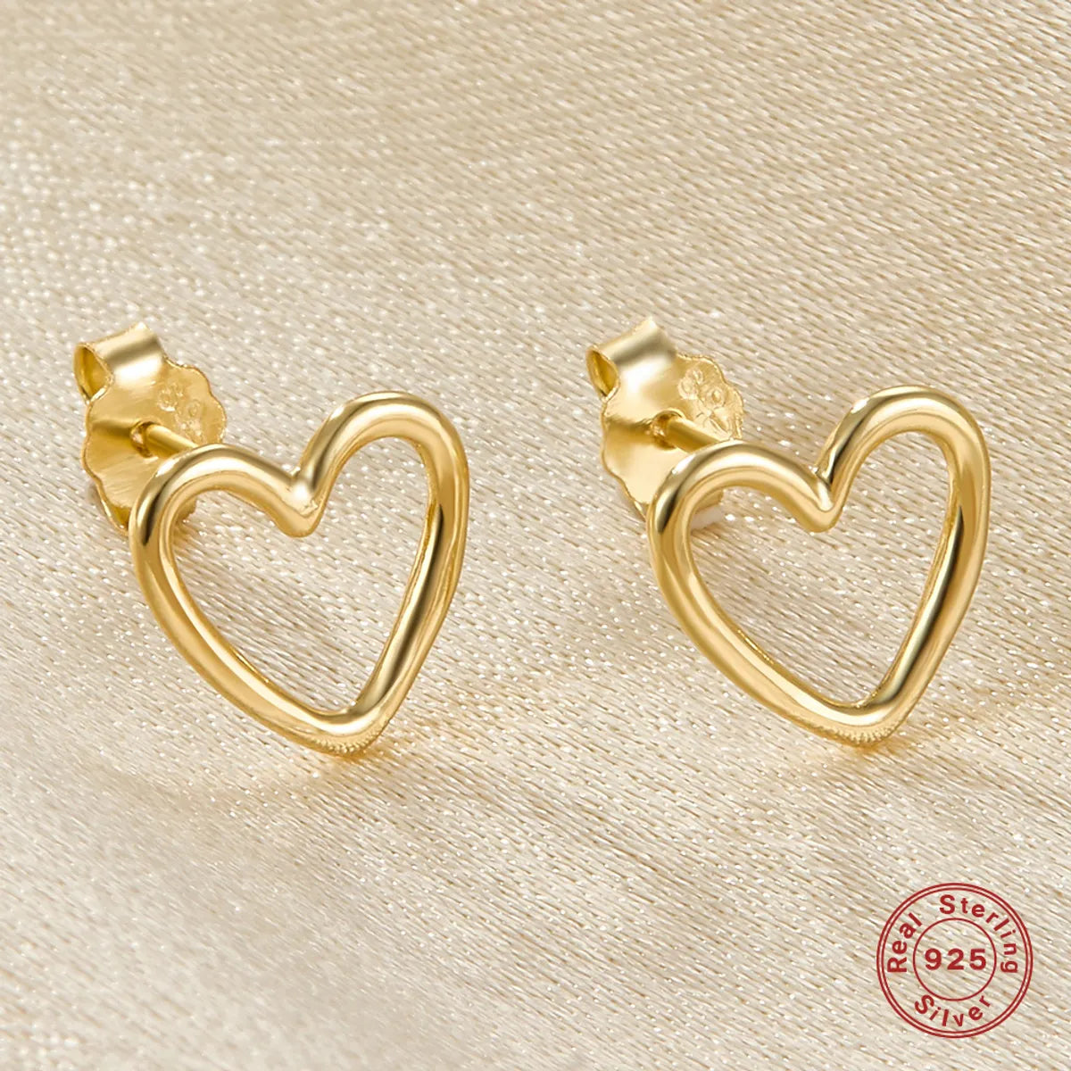 1 Pair Sweet Heart Shape Plating Hollow Out Sterling Silver 18k Gold Plated White Gold Plated Ear Studs