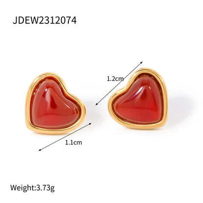 1 Pair Sweet Heart Shape Plating Inlay 304 Stainless Steel Red Agate 18K Gold Plated Drop Earrings