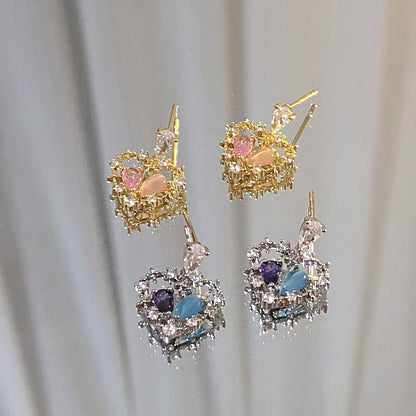 1 Pair Sweet Heart Shape Plating Inlay Alloy Rhinestones Drop Earrings