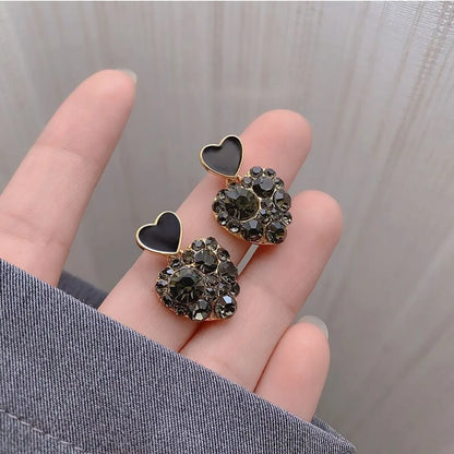 1 Pair Sweet Heart Shape Plating Inlay Alloy Rhinestones Gold Plated Drop Earrings