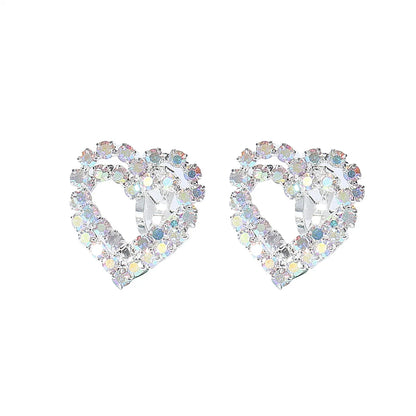 1 Pair Sweet Heart Shape Plating Inlay Alloy Rhinestones Silver Plated Ear Studs