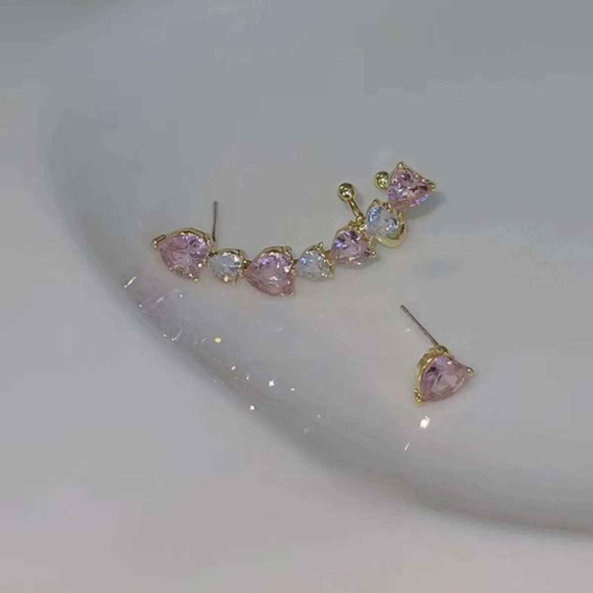 1 Pair Sweet Heart Shape Plating Inlay Alloy Zircon Ear Studs