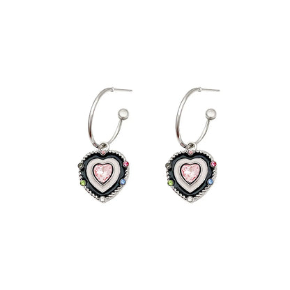 1 Pair Sweet Heart Shape Plating Inlay Alloy Zircon Silver Plated Drop Earrings