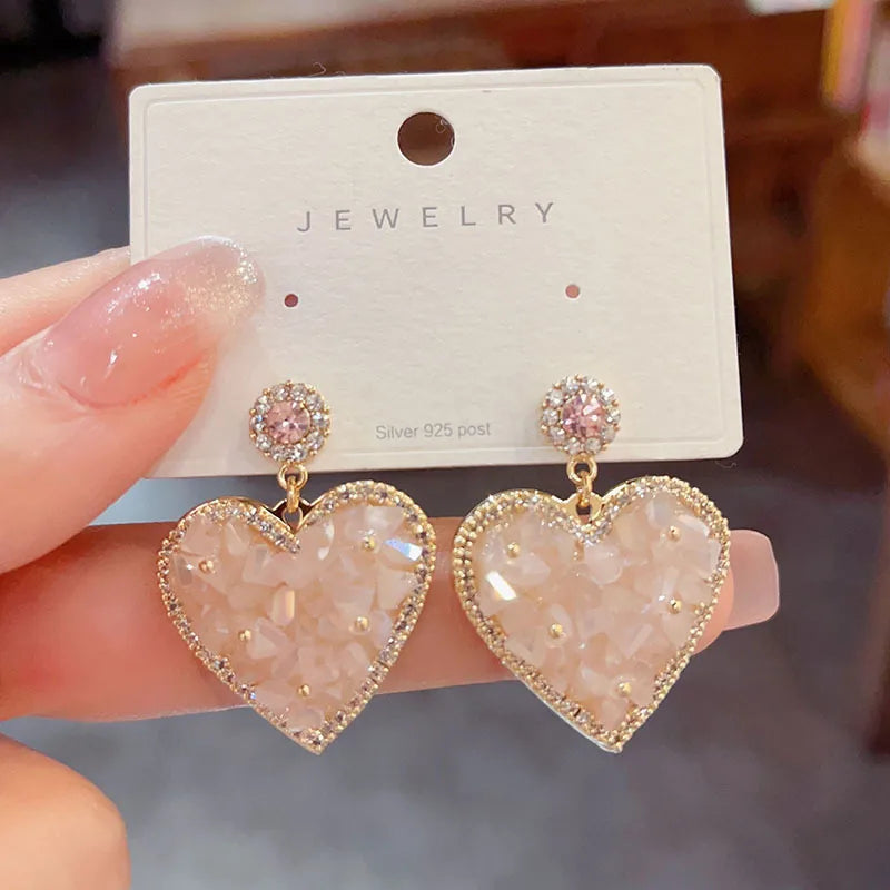 1 Pair Sweet Heart Shape Plating Inlay Copper Gold Plated Drop Earrings