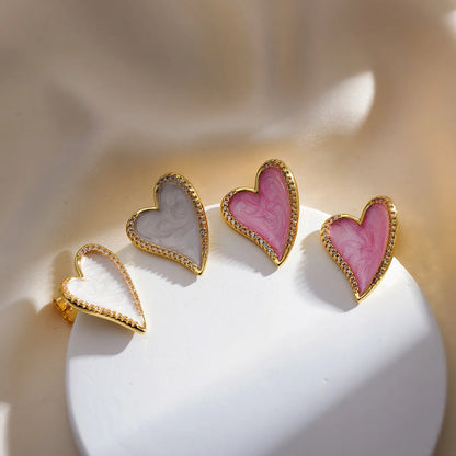 1 Pair Sweet Heart Shape Plating Inlay Copper Rhinestones 18k Gold Plated Ear Studs