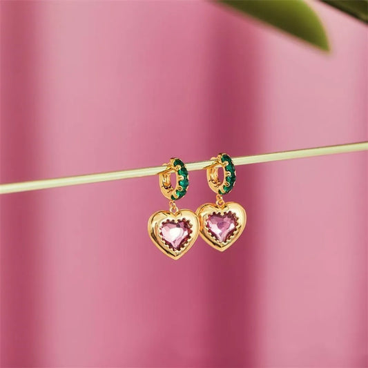 1 Pair Sweet Heart Shape Plating Inlay Copper Rhinestones Drop Earrings