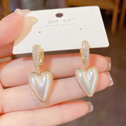 1 Pair Sweet Heart Shape Plating Inlay Copper Zircon 14k Gold Plated Drop Earrings