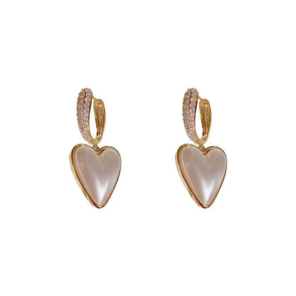 1 Pair Sweet Heart Shape Plating Inlay Copper Zircon 14k Gold Plated Drop Earrings