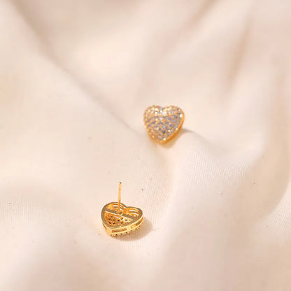 1 Pair Sweet Heart Shape Plating Inlay Copper Zircon 18k Gold Plated Ear Studs